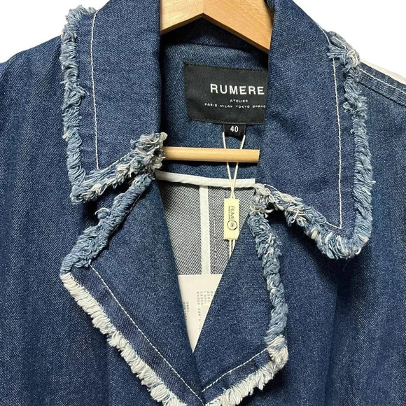 Rumere Paneled Frayed Denim Trench Coat - Picture 5 of 6